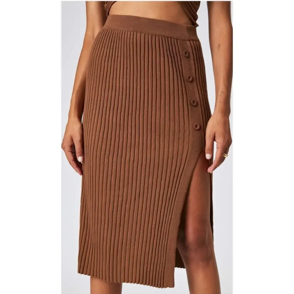 Womens Cider Rib Knit Button Detail Split Midi Skirt Size 1X - Picture 2 of 7